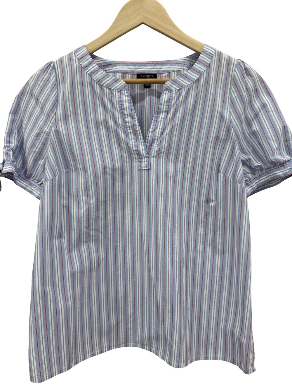 Talbots Blue and Pink Striped Short Sleeve Blouse